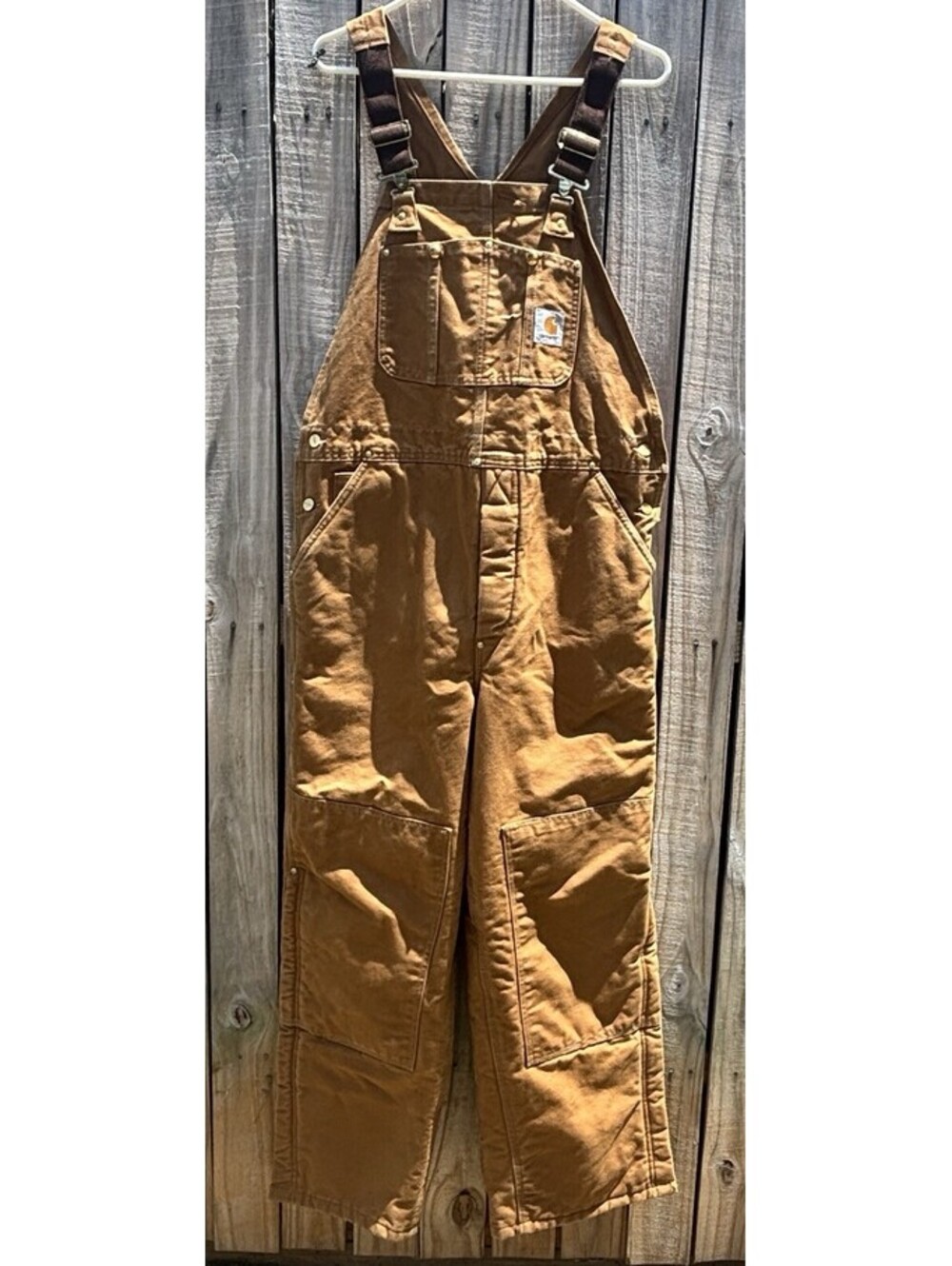 Vtg Carhartt R02 BRN Quilt Lined Overalls 38x32 Made in USA UFCW Double Knee.